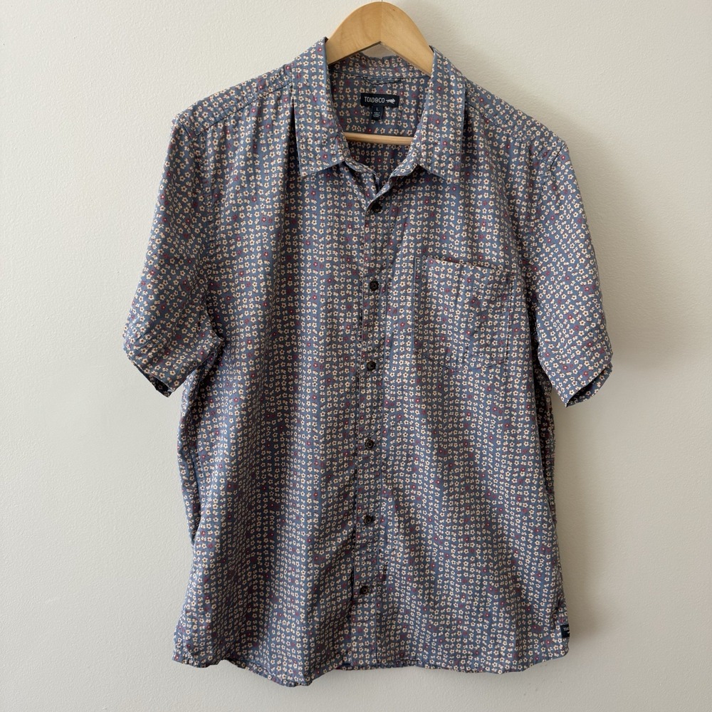 Toad & Co Fletch Shirt Mens Large Ditsy Floral Print Gray 100% Organic Cotton